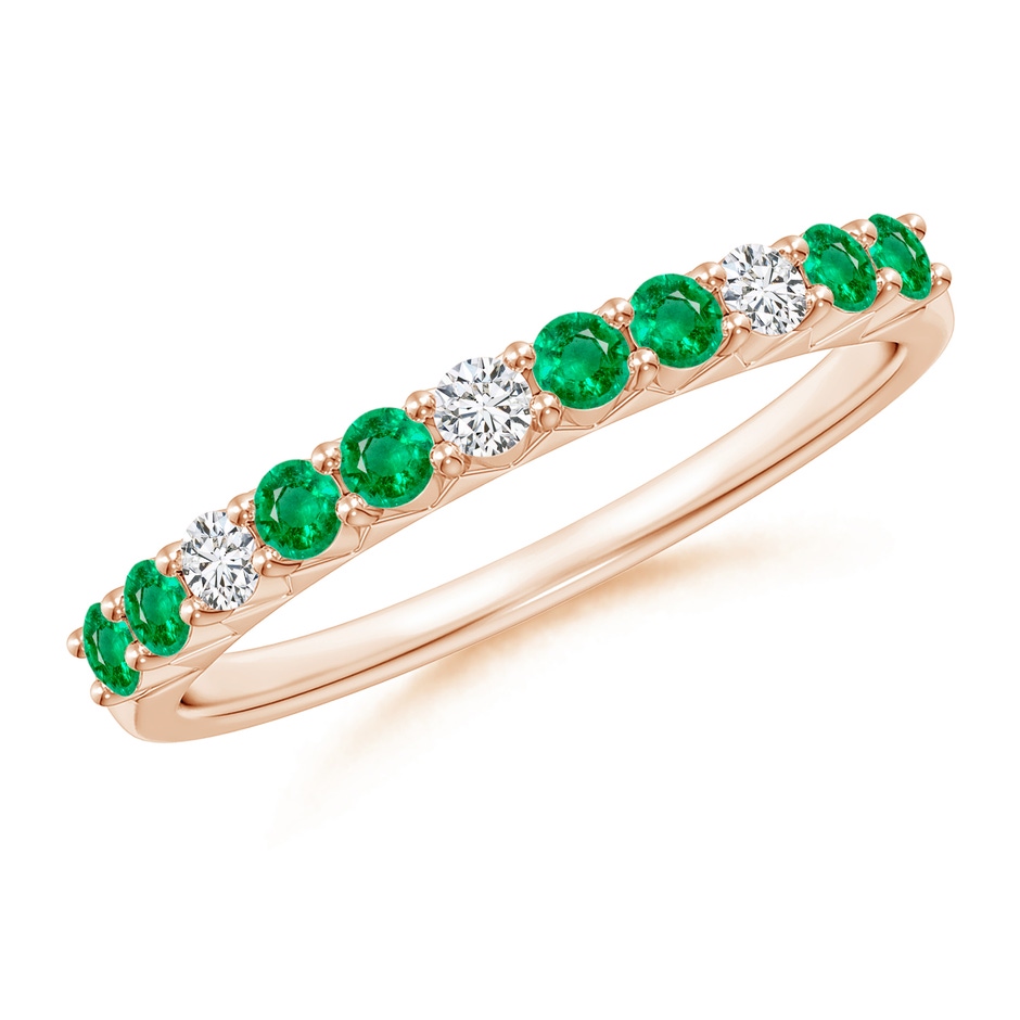 2mm AAA Round Emerald and Diamond Half Eternity Wedding Ring in Rose Gold 