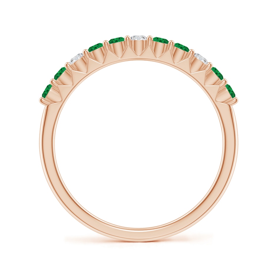 2mm AAA Round Emerald and Diamond Half Eternity Wedding Ring in Rose Gold side-1
