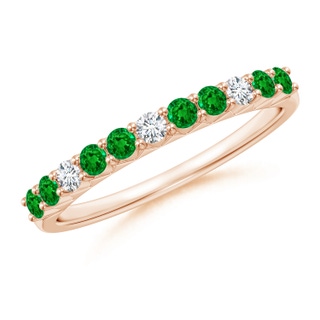 2mm AAAA Round Emerald and Diamond Half Eternity Wedding Ring in Rose Gold