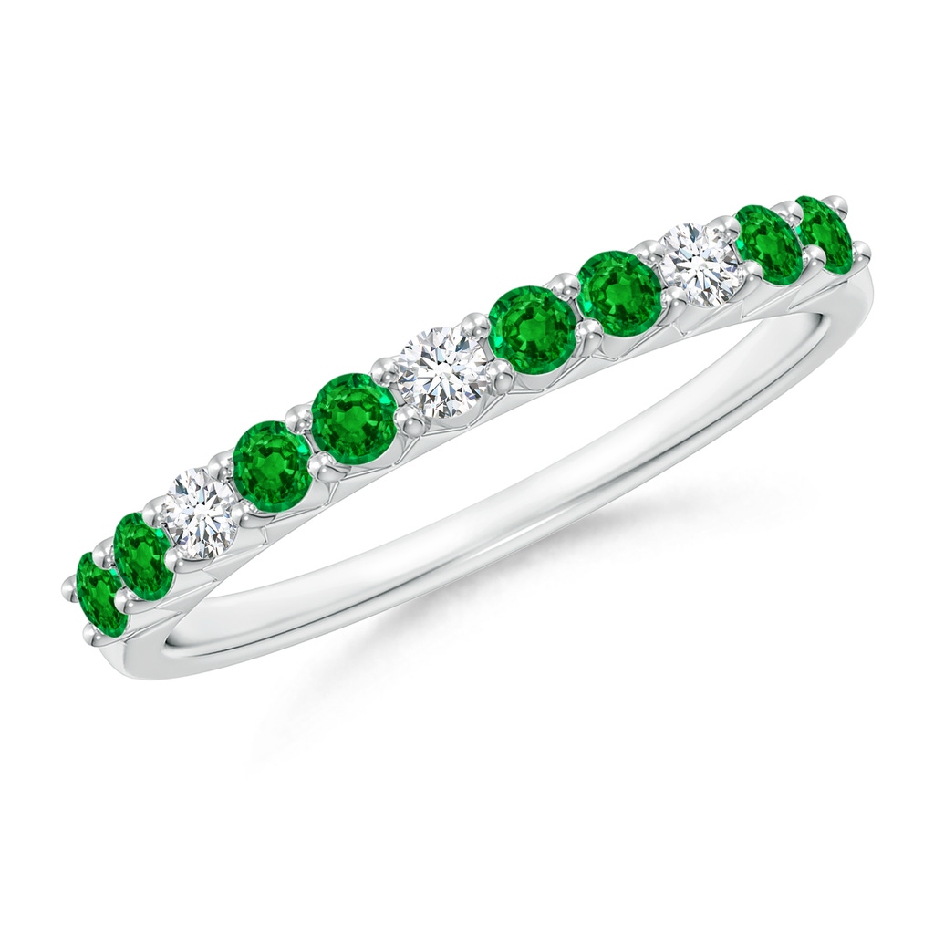 2mm AAAA Round Emerald and Diamond Half Eternity Wedding Ring in White Gold