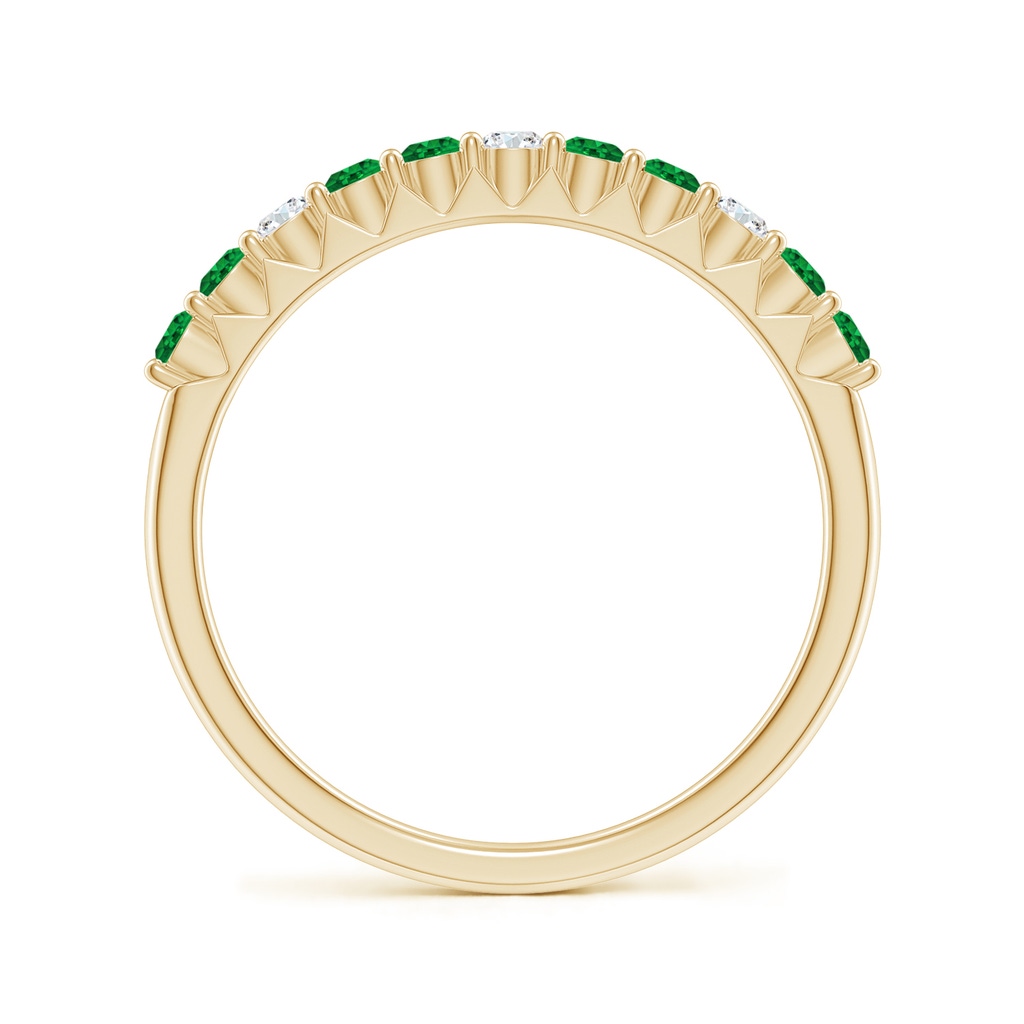 2mm AAAA Round Emerald and Diamond Half Eternity Wedding Ring in Yellow Gold Side-1