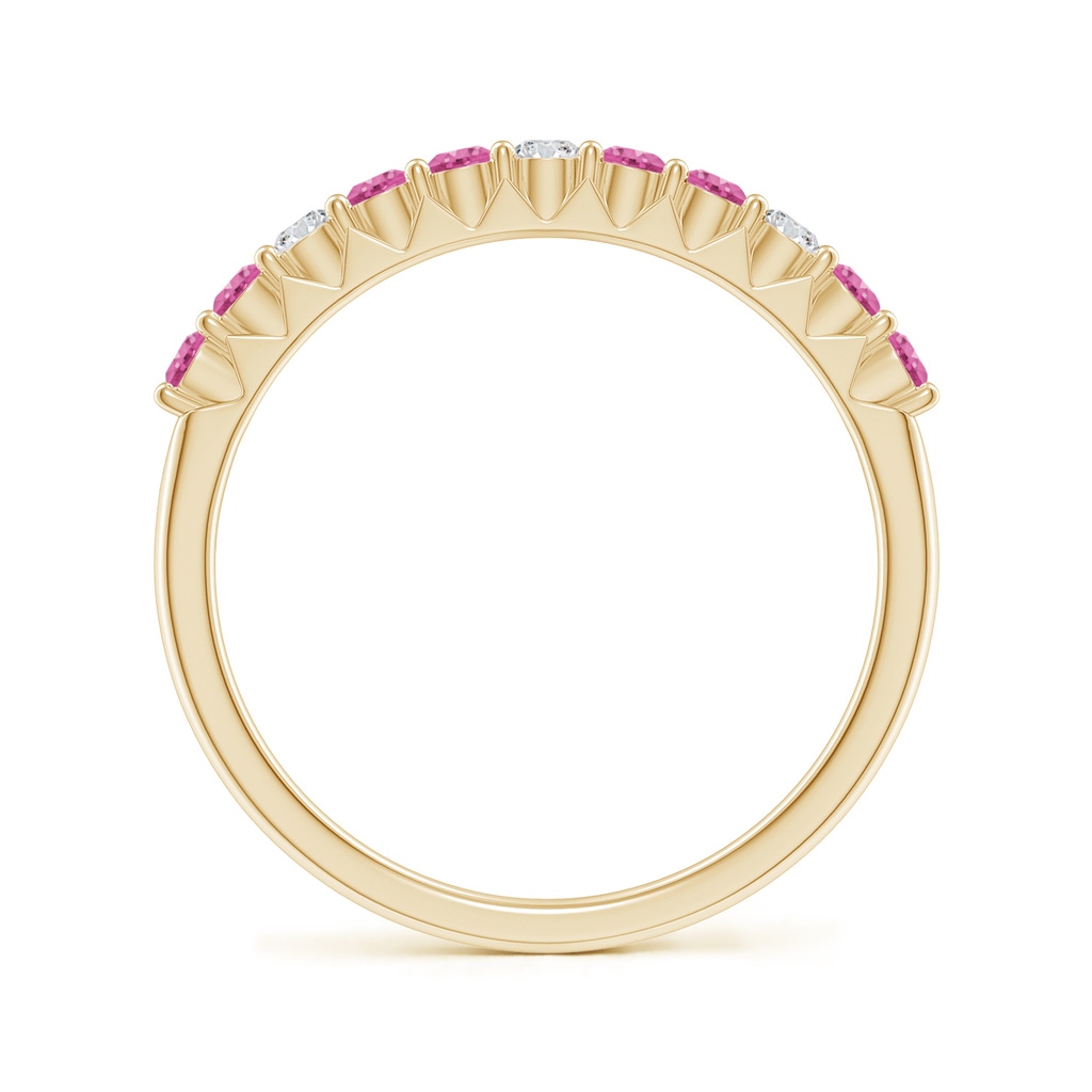 2mm AAA Round Pink Sapphire and Diamond Half Eternity Ring in 10K Yellow Gold Side-1