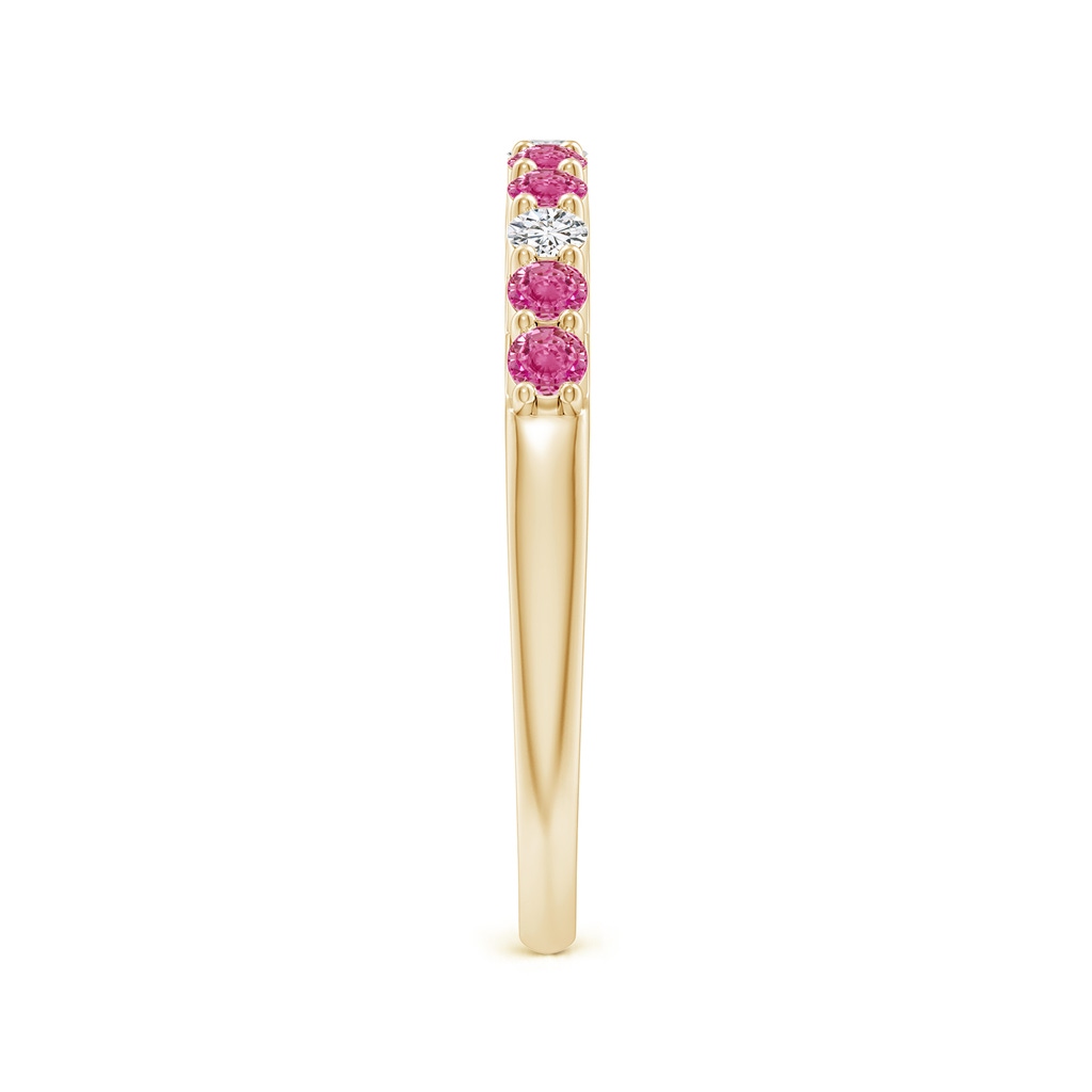 2mm AAA Round Pink Sapphire and Diamond Half Eternity Ring in 10K Yellow Gold Side-2