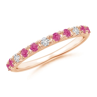 2mm AAA Round Pink Sapphire and Diamond Half Eternity Ring in 9K Rose Gold
