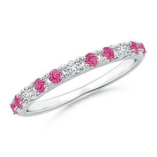 2mm AAA Round Pink Sapphire and Diamond Half Eternity Ring in 9K White Gold
