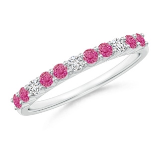 2mm AAA Round Pink Sapphire and Diamond Half Eternity Ring in White Gold