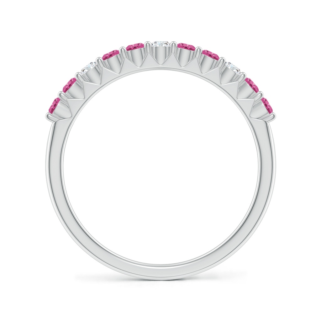2mm AAAA Round Pink Sapphire and Diamond Half Eternity Ring in White Gold Side-1