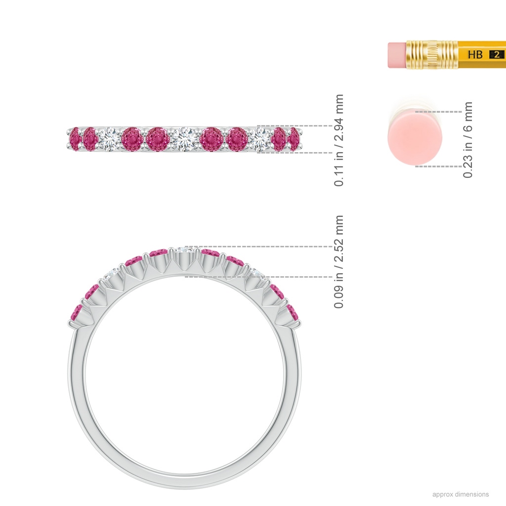 2mm AAAA Round Pink Sapphire and Diamond Half Eternity Ring in White Gold Ruler