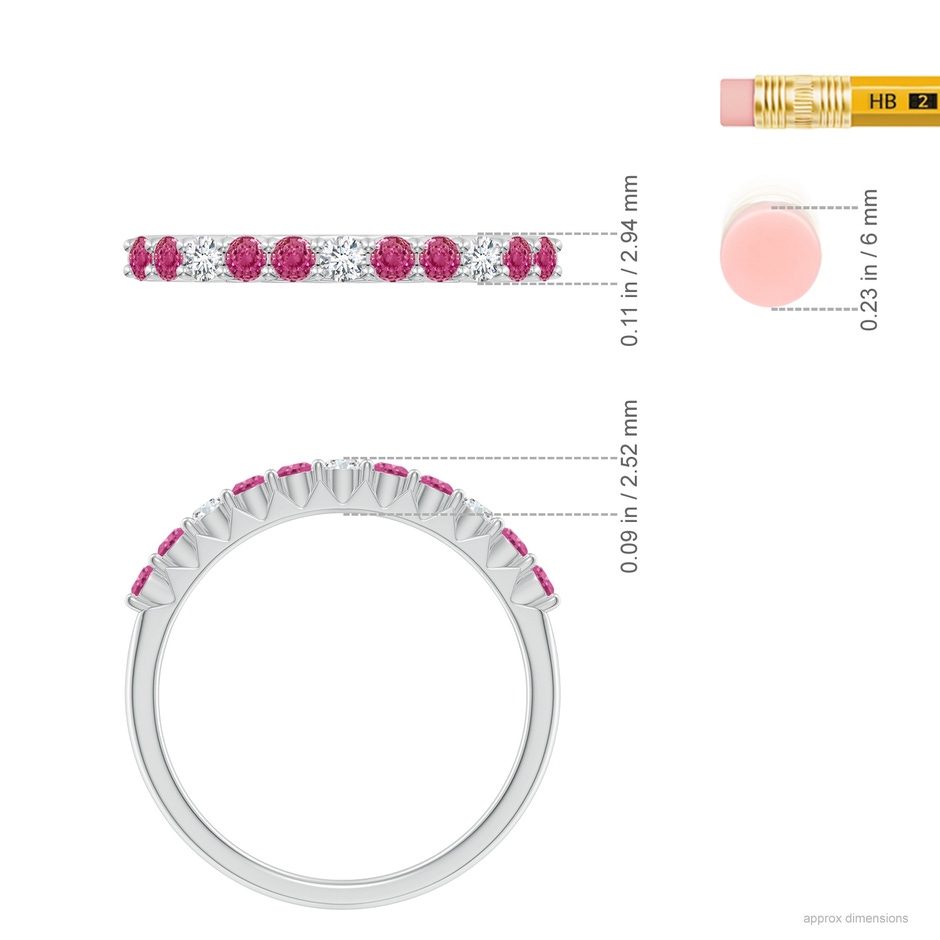 2mm AAAA Round Pink Sapphire and Diamond Half Eternity Ring in White Gold ruler