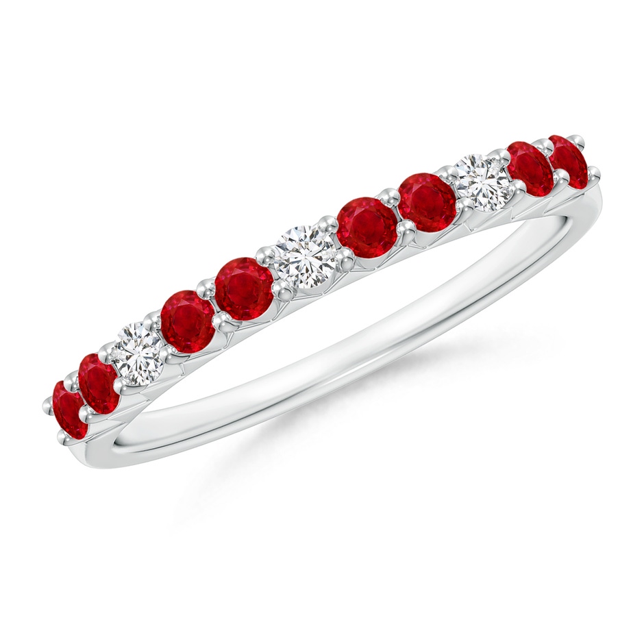 2mm AAA Round Ruby and Diamond Half Eternity Wedding Ring in White Gold 