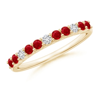 2mm AAA Round Ruby and Diamond Half Eternity Wedding Ring in Yellow Gold