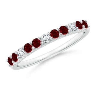 2mm AAAA Round Ruby and Diamond Half Eternity Wedding Ring in White Gold