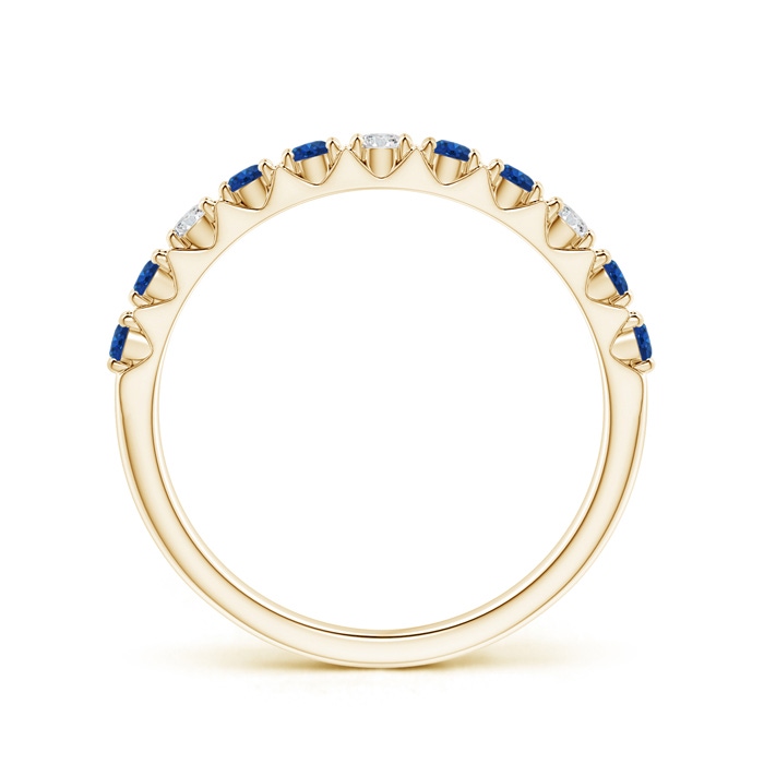 2mm AAA Round Blue Sapphire and Diamond Half Eternity Ring in 9K Yellow Gold Product Image
