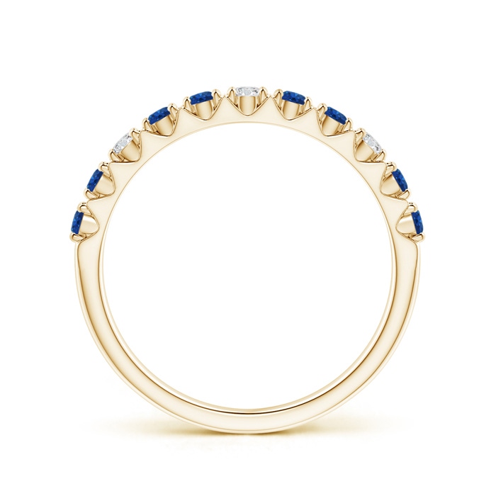 2mm AAA Round Blue Sapphire and Diamond Half Eternity Ring in 9K Yellow Gold product image