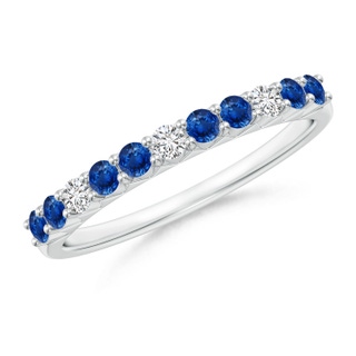 2mm AAA Round Blue Sapphire and Diamond Half Eternity Ring in White Gold