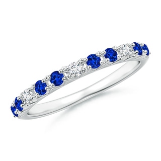 2mm AAAA Round Blue Sapphire and Diamond Half Eternity Ring in 9K White Gold