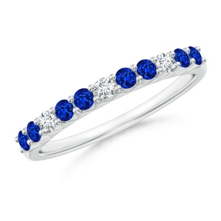 2mm AAAA Round Blue Sapphire and Diamond Half Eternity Ring in P950 Platinum