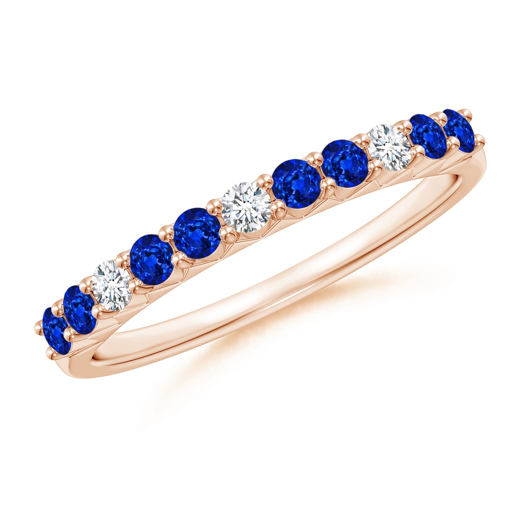 2mm AAAA Round Blue Sapphire and Diamond Half Eternity Ring in Rose Gold