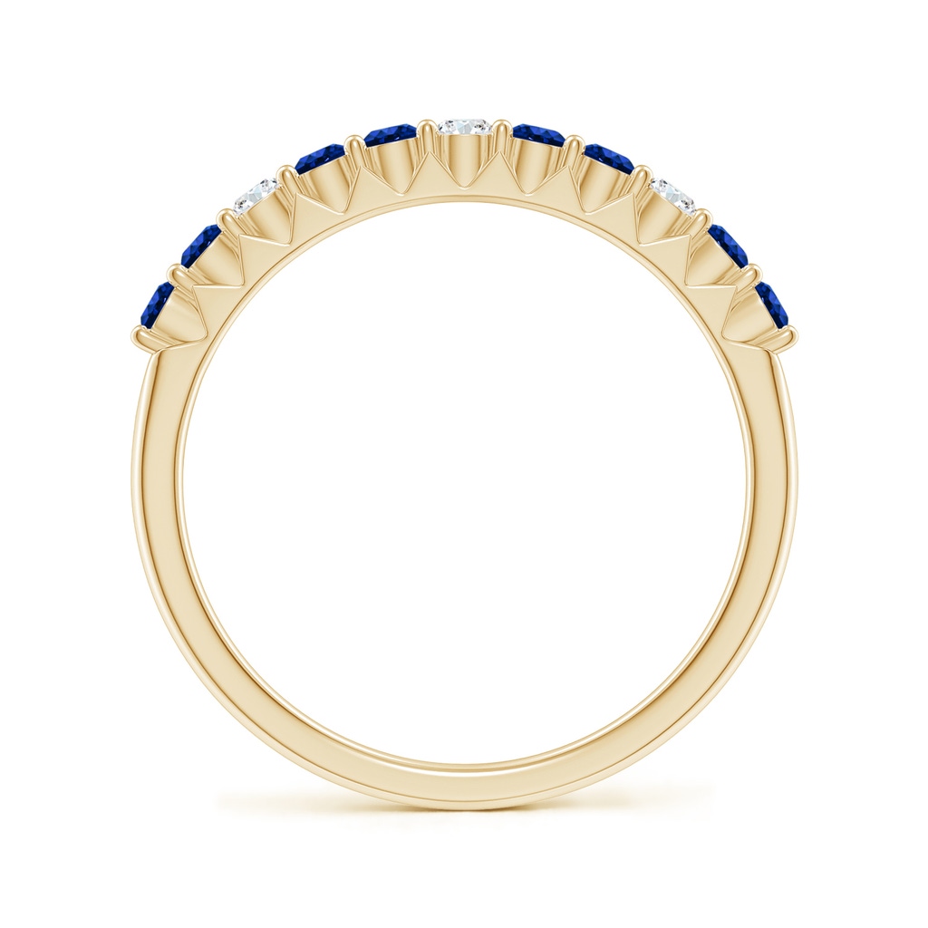 2mm AAAA Round Blue Sapphire and Diamond Half Eternity Ring in Yellow Gold Side-1