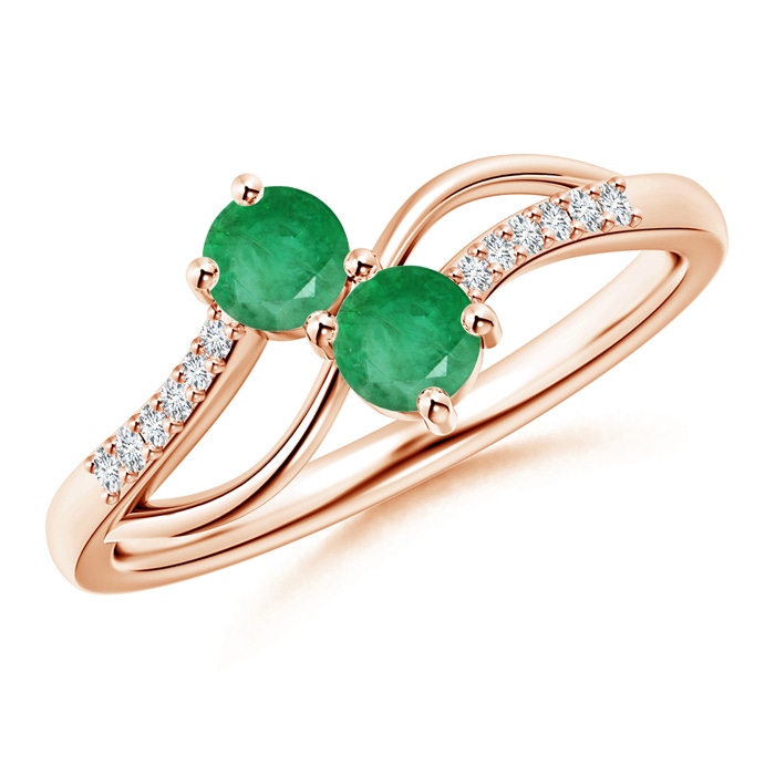 3.7mm A Classic Two Stone Emerald Bypass Split Shank Ring in Rose Gold 