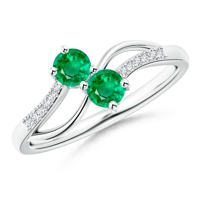 3.7mm AAA Classic Two Stone Emerald Bypass Split Shank Ring in White Gold 