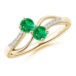 3.7mm AAA Classic Two Stone Emerald Bypass Split Shank Ring in Yellow Gold
