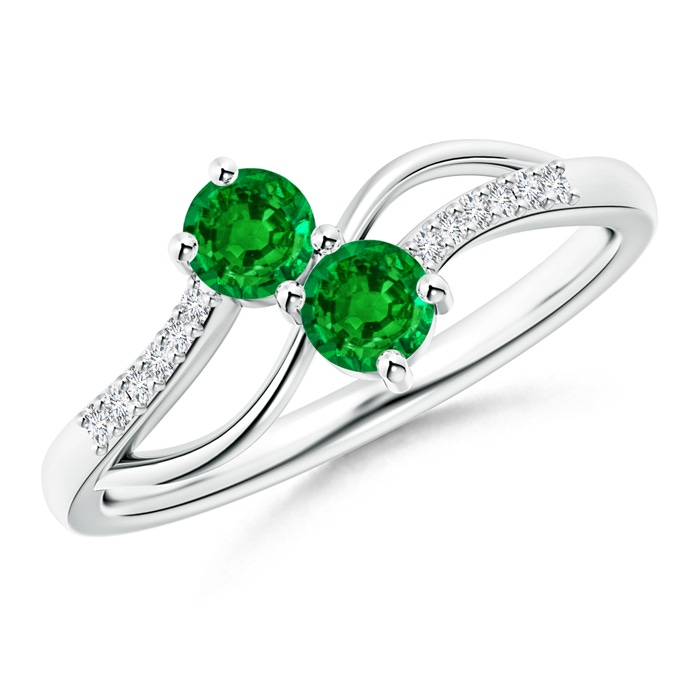 3.7mm AAAA Classic Two Stone Emerald Bypass Split Shank Ring in White Gold