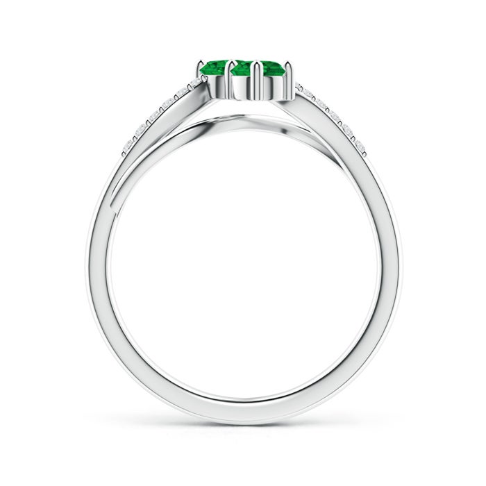3.7mm AAAA Classic Two Stone Emerald Bypass Split Shank Ring in White Gold - side 1
