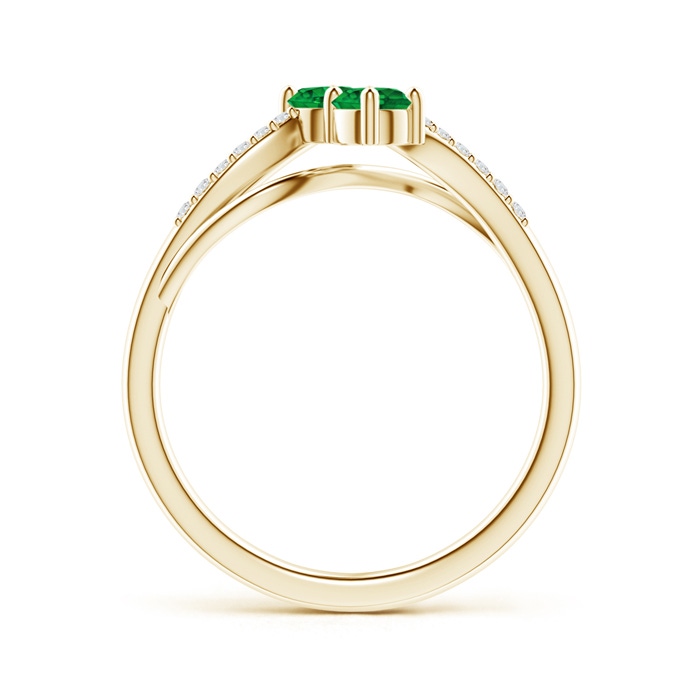 3.7mm AAAA Classic Two Stone Emerald Bypass Split Shank Ring in Yellow Gold Product Image