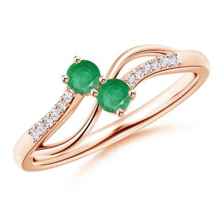 3mm A Classic Two Stone Emerald Bypass Split Shank Ring in 9K Rose Gold