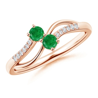 3mm AA Classic Two Stone Emerald Bypass Split Shank Ring in 9K Rose Gold