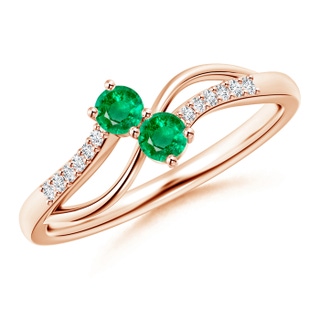 3mm AAA Classic Two Stone Emerald Bypass Split Shank Ring in 9K Rose Gold