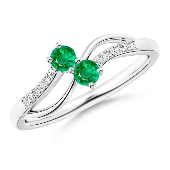 3mm AAA Classic Two Stone Emerald Bypass Split Shank Ring in White Gold 