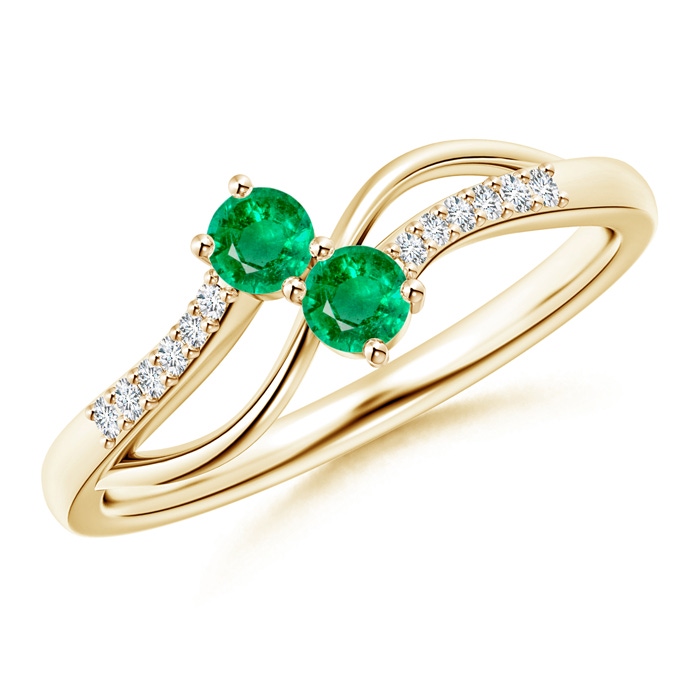 3mm AAA Classic Two Stone Emerald Bypass Split Shank Ring in Yellow Gold 