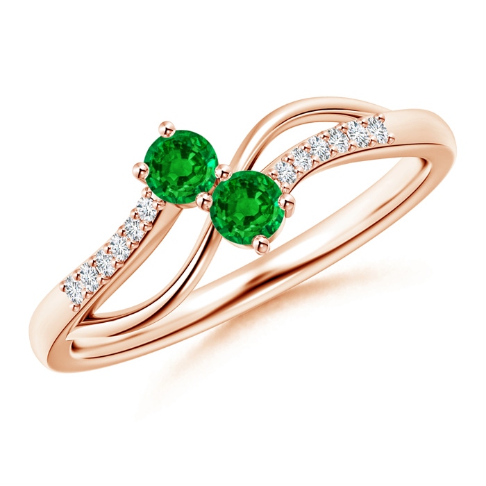 3mm AAAA Classic Two Stone Emerald Bypass Split Shank Ring in Rose Gold 