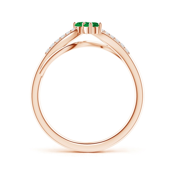 3mm AAAA Classic Two Stone Emerald Bypass Split Shank Ring in Rose Gold Product Image