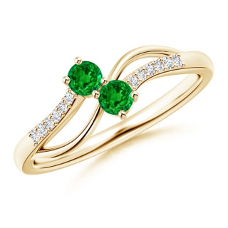 3mm AAAA Classic Two Stone Emerald Bypass Split Shank Ring in Yellow Gold