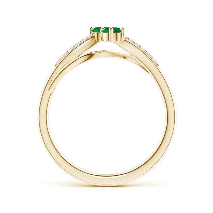 3mm AAAA Classic Two Stone Emerald Bypass Split Shank Ring in Yellow Gold product image