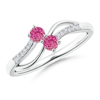 3mm AAA Classic Two Stone Pink Sapphire Bypass Split Shank Ring in White Gold