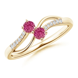 3mm AAAA Classic Two Stone Pink Sapphire Bypass Split Shank Ring in Yellow Gold