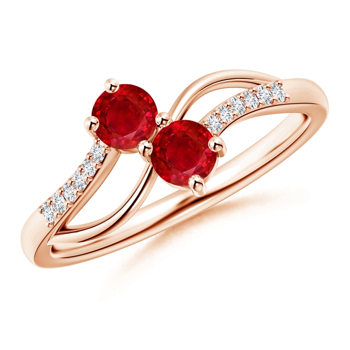 3.7mm AAA Classic Two Stone Ruby Bypass Split Shank Ring in Rose Gold 
