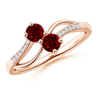 3.7mm AAAA Classic Two Stone Ruby Bypass Split Shank Ring in Rose Gold