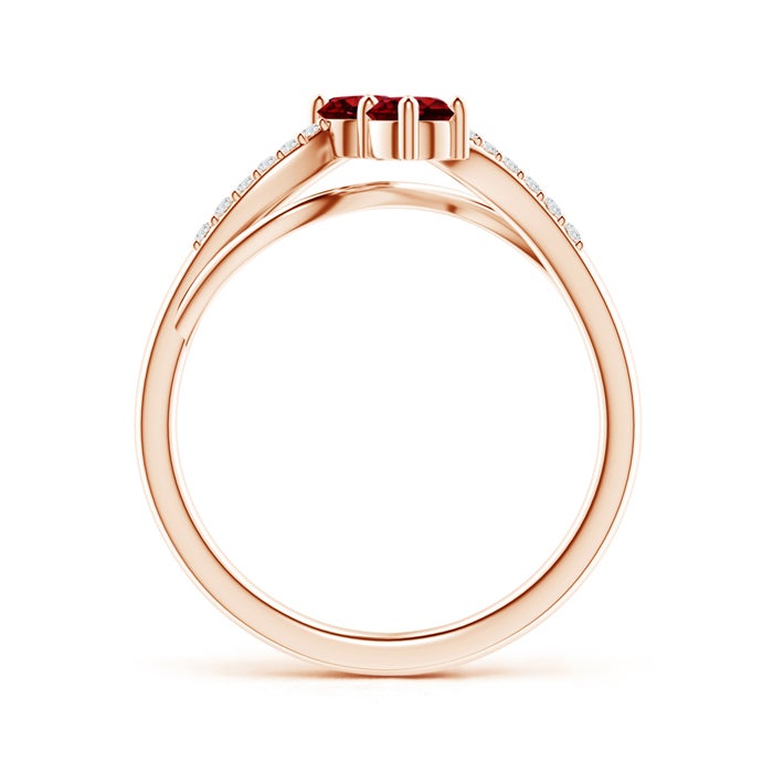 3.7mm AAAA Classic Two Stone Ruby Bypass Split Shank Ring in Rose Gold - side 1