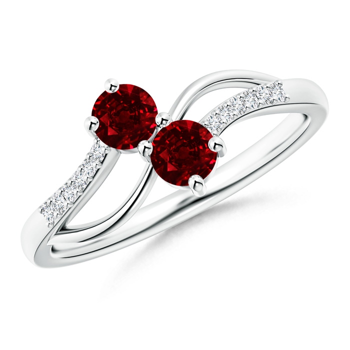 3.7mm AAAA Classic Two Stone Ruby Bypass Split Shank Ring in White Gold 