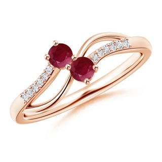 3mm A Classic Two Stone Ruby Bypass Split Shank Ring in Rose Gold