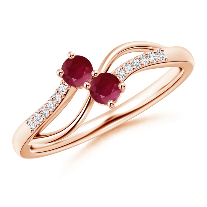 3mm A Classic Two Stone Ruby Bypass Split Shank Ring in Rose Gold 