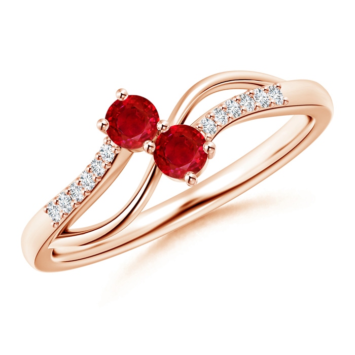 3mm AAA Classic Two Stone Ruby Bypass Split Shank Ring in Rose Gold 