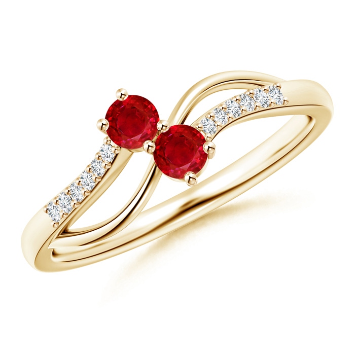 3mm AAA Classic Two Stone Ruby Bypass Split Shank Ring in Yellow Gold 