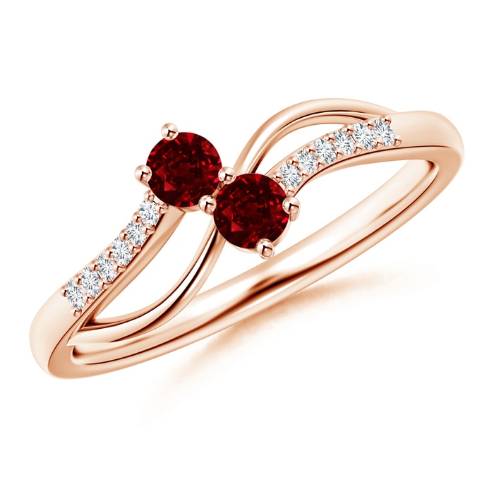 3mm AAAA Classic Two Stone Ruby Bypass Split Shank Ring in Rose Gold