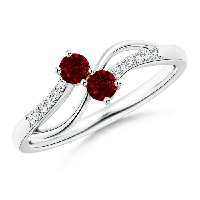 3mm AAAA Classic Two Stone Ruby Bypass Split Shank Ring in White Gold